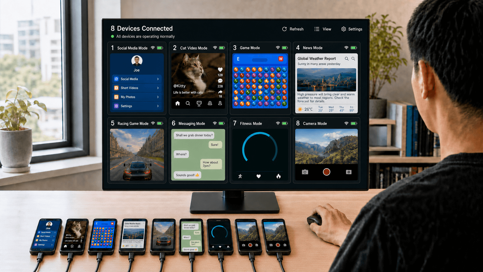 One desk, eight live screens